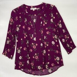 Monday Fun 3/4 Sleeve Purple Lightweight Blouse